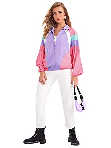 Purple Pink Color Block Lightweight Bomber Jacket