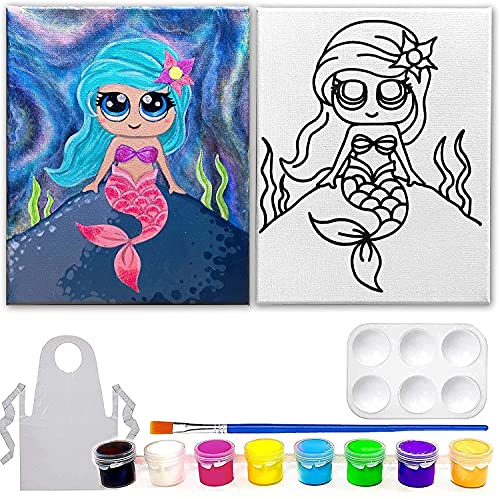8x10 Canvas Painting Set for Kids - Unicorn Paris Rainbow DogLove Mermaid Retro Skates Panda Baloons