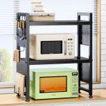Adjustable 3-Tier Microwave Stand with Hooks