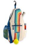 STEEL MILL AND CO. Pickleball Bags for Ladies and Men, Unisex Pickleball Bag Holds 4 Pickleball Paddles, Adjustable Sling Bag with Fence Hook and Water Bottle Holder, Retro Stripe