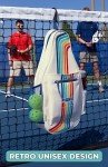 STEEL MILL AND CO. Pickleball Bags for Ladies and Men, Unisex Pickleball Bag Holds 4 Pickleball Paddles, Adjustable Sling Bag with Fence Hook and Water Bottle Holder, Retro Stripe