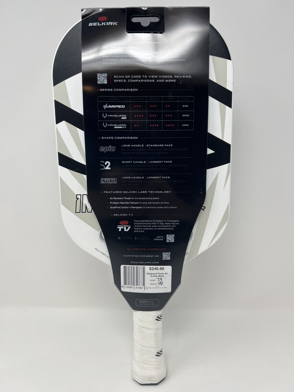 Selkirk Midweight Black/White Air Invikta Pickleball Paddle