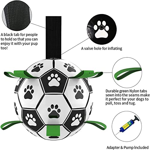 QDAN Dog Toys Soccer Ball with Straps, Interactive Dog Toys for Tug of War, Puppy Birthday Gifts, Dog Tug Toy, Dog Water Toy, Durable Dog Balls World Cup for Small & Medium Dogs（6 Inch）