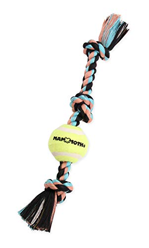 Mammoth Flossy Chews Color 3 Knot Tug w/Mini Tennis Ball – Premium Cotton-Poly Tug Toy for Dogs – Interactive – Rope Dog Toy for Small Dogs - Mini 11”