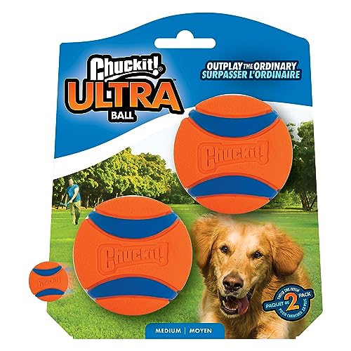 Chuckit Ultra Ball Dog Toy, Medium (2.5 Inch Diameter) Pack of 2, for breeds 20-60 lbs