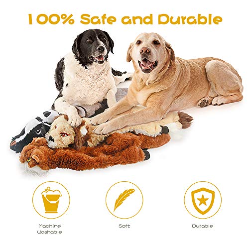 Dog Squeaky Toys, No Stuffing Plush Dogs Chew Toy for Small Medium Large Breed Chewers, 5 Pack Stuffless Squeak Cute Animal Tough Durable Puppy Teething Chewing Fabric Interactive Pet Birthday Gifts