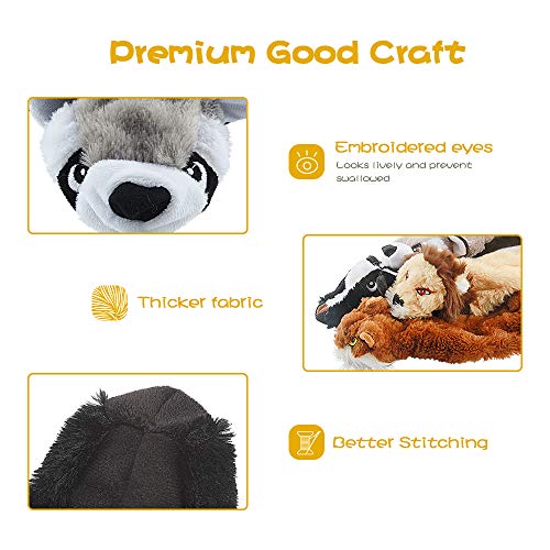 Dog Squeaky Toys, No Stuffing Plush Dogs Chew Toy for Small Medium Large Breed Chewers, 5 Pack Stuffless Squeak Cute Animal Tough Durable Puppy Teething Chewing Fabric Interactive Pet Birthday Gifts