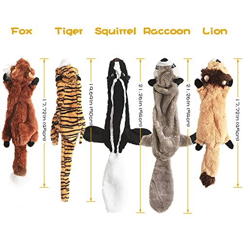 Dog Squeaky Toys, No Stuffing Plush Dogs Chew Toy for Small Medium Large Breed Chewers, 5 Pack Stuffless Squeak Cute Animal Tough Durable Puppy Teething Chewing Fabric Interactive Pet Birthday Gifts