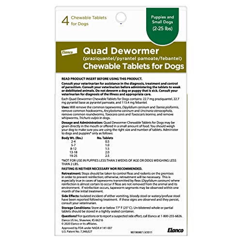 Quad Dewormer for Small Dogs, 2-25 lbs, 4 Tablets