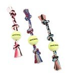 Mammoth Flossy Chews Color 3 Knot Tug w/Mini Tennis Ball – Premium Cotton-Poly Tug Toy for Dogs – Interactive – Rope Dog Toy for Small Dogs - Mini 11”