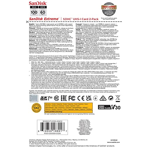 SanDisk 32GB Extreme SDHC (2-pack) - Fast, Reliable