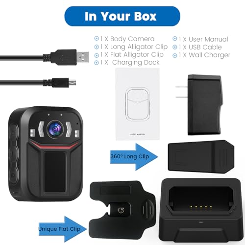 SPIKECAM Super Strong Clip Body Camera, Night Vision, Password Protection, Portable