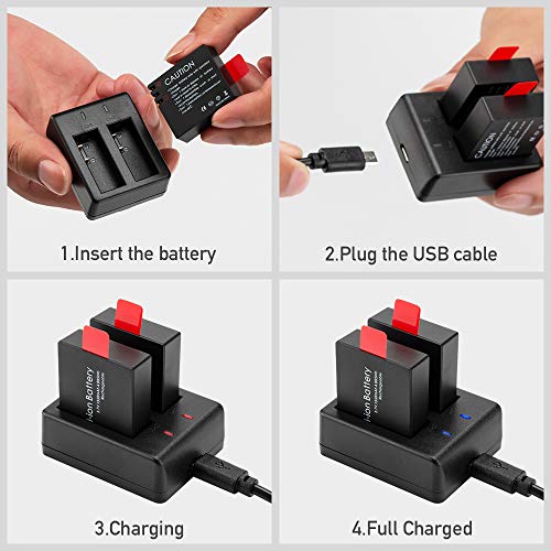 3-Pack Action Camera Battery Pack with USB Dual Charger