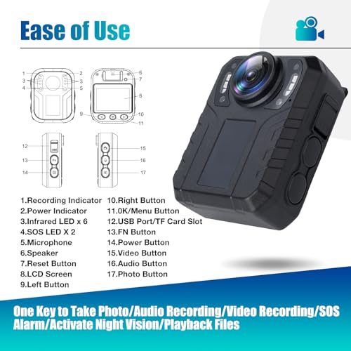 SPIKECAM Body Camera: Audio/Video, Night Vision (64GB)