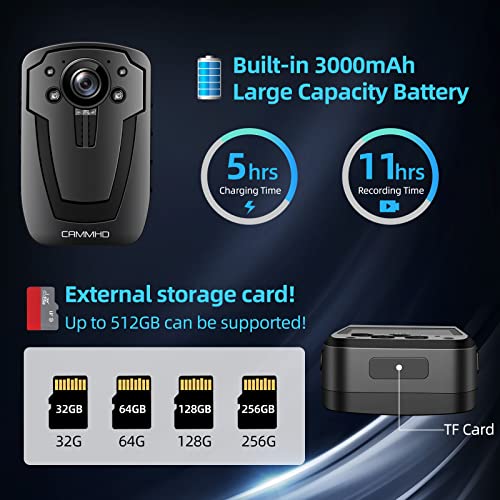 Body Camera with Audio and Video, 1296P, 12 Hours