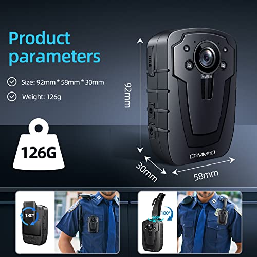 Body Camera with Audio and Video, 1296P, 12 Hours