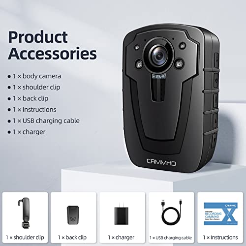 Body Camera with Audio and Video, 1296P, 12 Hours