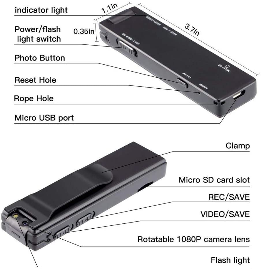1080P Wearable Body Cam with Clip - Mini Body Cameras with Audio and Video Recording