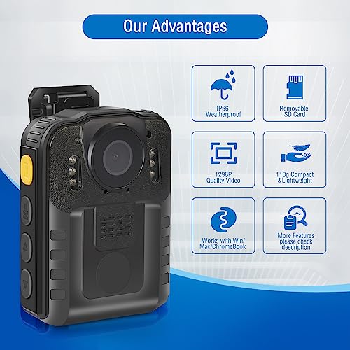 1296P HD Body Camera, Night Vision, Extended Memory