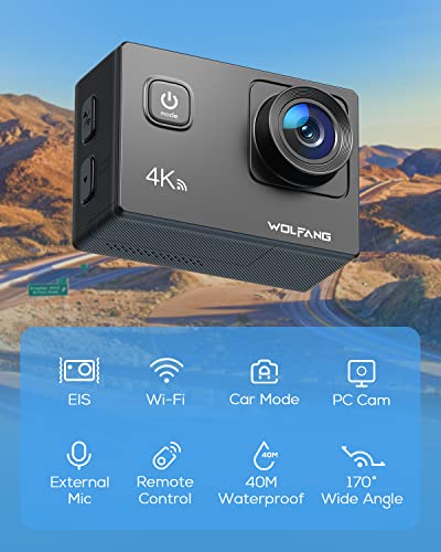 WOLFANG 4K Action Camera with Mic and Remote