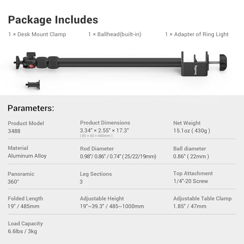 SMALLRIG Camera Desk Mount with Adjustable Tablet Clamp