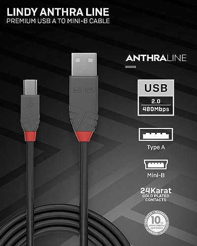 LINDY 1m USB 2.0 Mini-B Cable, Anthra Line