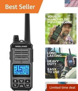 Midland GXT67 PRO GMRS Radio - Two-Way Midland Walkie Talkie - Repeater Capable, IP67 Waterproof, Active Noise Canceling, Hands-Free Operation, 99 Channels, 16-Hour Battery