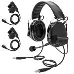 HEARFALCOM Dual Communication COMTA III Tactical Headset with PTT Adapters U94 PTT Compatible with Baofeng UV-5R, UV-82 Walkie Talkie Suitable for Airsoft Sports, Hunting, Hearing Protection(BK)