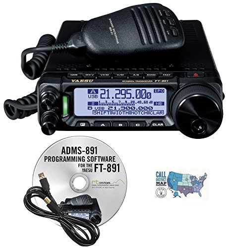 Radio and Accessory Bundle - 3 Items - Includes Yaesu FT-891 HF/6M All Mode 100W Mobile Transceiver, RT Systems Programming Software/Cable Kit and Ham Guides TM Quick Reference Card