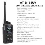 DMR Radio Handheld AT-D168UV Portable Ham Radio with VHF/UHF Dual Band, Long Range, APRS, Digital & Analog Mode, Rechargeable Ham Radio, Clear Audio, Easy Programming & Secure Encryption