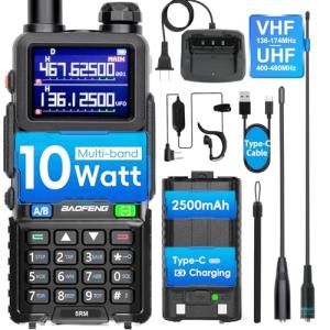 BAOFENG 5RM Ham Radio 10W High Power, Long Range Walkie Talkies Handheld NOAA Emergency Weather Radio, 999CH, USB-C 2500mAh Battery, 6.1" &15.12" 771 Antenna for Survival Gear Hunting Camping -1 Pack