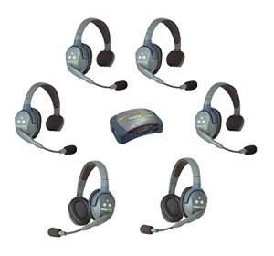 Eartec HUB624 UltraLITE Wireless System 2 Way Radio License-Free for 6 Users - 1 HUB Full Duplex Transceiver Base Station, 4-Pack of ULSR Single-Ear DECT Headset, 2-Pack ULDR Dual Ear Remote Headsets