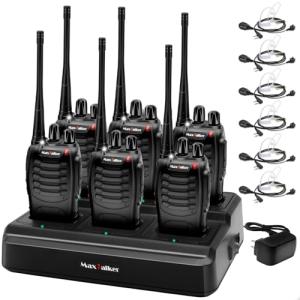 MaxTalker MT-8S Walkie Talkies Long Range for Adults,Rechargeable Walkie Talkie with 6 Way Multi Gang Charger, 1500mAh Li-ion Battery, Earpiece, Flashlight and USB-C Charging (6Pack)