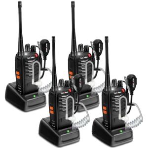 Rechargeable Walkie Talkies Long Range: MaxTalker MT-8S Walkie Talkie with Earpiece, Flashlight, VOX 1500mAh Battery, Walkie Talkies for Adults Business, Hunting Camping Essentials, 4 Pack