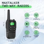 MaxTalker Walkie Talkies Long Range for Adult, MT10 Rechargeable Walkie Talkies FRS Two Way Radio, NOAA, 1200mAh Li-ion Battery USB-C Cable, LED Flashlight, VOX Walkie Talkie for Hiking Camping 2Pack