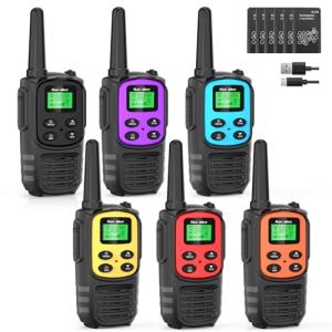 MaxTalker Walkie Talkies Long Range for Adults, Rechargeable Walkie Talkies 6 Pack with 22 FRS Channels, 2 Way Radios, NOAA, Li-ion Battery, LED Flashlight, VOX Gift for Family Hiking Camping