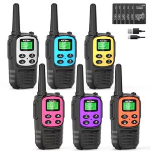 MaxTalker Walkie Talkies Long Range for Adults, Rechargeable Walkie Talkies 6 Pack with 22 FRS Channels, 2 Way Radios, NOAA, Li-ion Battery, LED Flashlight, VOX Gift for Family Camping