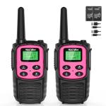 MaxTalker Walkie Talkies Long Range for Adult, MT10 Rechargeable Walkie Talkies FRS Two Way Radio, NOAA, 1200mAh Li-ion Battery USB-C Cable, LED Flashlight,VOX Walkie Talkie for Camping 2Pack (Pink)