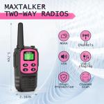 MaxTalker Walkie Talkies Long Range for Adult, MT10 Rechargeable Walkie Talkies FRS Two Way Radio, NOAA, 1200mAh Li-ion Battery USB-C Cable, LED Flashlight,VOX Walkie Talkie for Camping 2Pack (Pink)