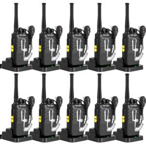 Radios Walkie Talkies Long Range: MaxTalker MT4D Rechargeable Walkie Talkies for Adults with Upgraded Earpiece, Type-C Charging Two Way Radio for Camping School Restaurant,10 Pack
