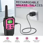 MaxTalker Walkie Talkies Long Range for Adult, MT10 Rechargeable Walkie Talkies FRS Two Way Radio, NOAA, 1200mAh Li-ion Battery USB-C Cable, LED Flashlight,VOX Walkie Talkie for Camping 2Pack (Pink)
