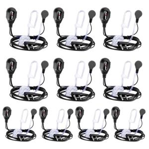 MaxTalker 2-Pin Walkie Talkie Earpiece with Mic–10 Pack Acoustic Tube Headset Compatible with Pxton, BF-5R/UV-5RM, MT-8S/MT-5RM, Retevis RT22/H777 (Soft Earplug, Earpiece for Two-Way Radio)