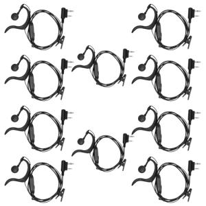 MaxTalker Walkie Talkie Earpiece with Mic, 2-Pin G Shape Headset Suitable for Pxton, BF-5R/UV-5RM, MT-8S/MT-5RM, Retevis RT22/H777, Original Earpiece for Two-Way Radio(10 Pack)