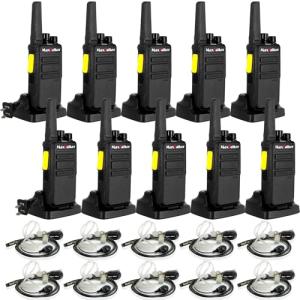 MaxTalker Walkie Talkies Long Range, MT12D FRS Radios Walkie Talkies Rechargeable with Earpiece, Type-C Charging, 1500mAh Battery, Two Way Radio for Adults School Restaurant Business (10 Pack)