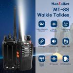 Radios Walkie Talkies Long Range: MaxTalker MT-8S Walky Talky with Earpieces Flashlight 1500mAh Battery Rechargeable Walkie Talkies for Adults, Working, Camping, Hiking, 10 Pack