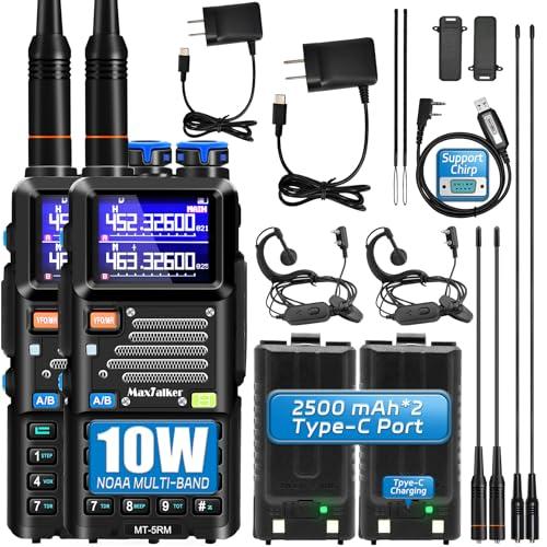 MaxTalker 5RM Ham Radio 10W Long Range Handheld NOAA Weather Receiver 2500mAh Battery 5RM Radio with Programming Cable,771 Antenna,2Pack