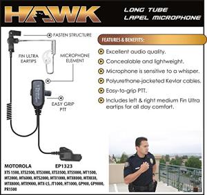 Hawk Lapel Mic EP1323 Police Earpiece HT1000, JT1000, MT2000, MTS2000, MTX838, MTX900, XTS1500, XTS5000, XTS30000, XTS3500, XTS5000, XTS3000, PR1500, PM1500, JEDI (NON QUICK RELEASE VERSION)