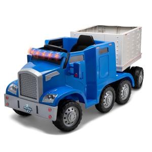 Kid Trax 12V Kids Ride On Semi-Truck with Detachable Trailer - Realistic Sounds, Lights, CB Radio, & Horn, Forward & Reverse, Electric Cars for Kids, Toddler Outdoor Toys, Ages 3-5, Max Weight 77 lbs