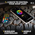 Xprite 4FT CB Radio Antenna with Spiral RGB LED Whip Light, App & Remote Control DIY Chasing Pattern, Safety Antenna Lighted Whips Compatible with Offroad ATV UTV Polaris RZR Can-am Buggy Jeep