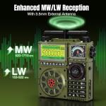 Raddy RF919 SSB Shortwave Radio with NOAA Weather Band, Full Band FM AM SW VHF UHF AIR CB WB and SSB Receiver, with Antenna Tuner, 3 External Antenna Ports, 5000mAh Rechargeable Battery (Army Green)